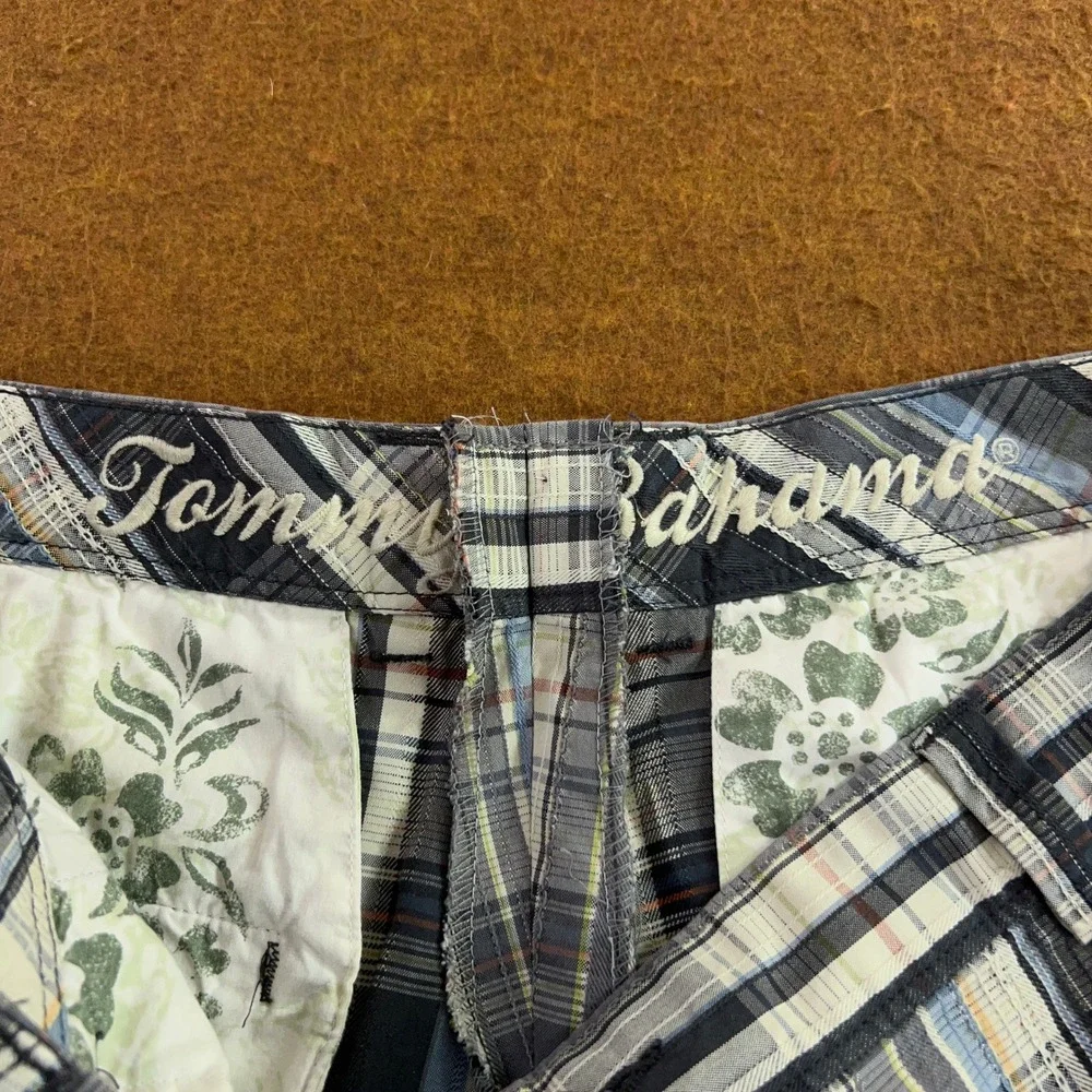 Tommy Bahama Mens 40 Blue Plaid Cotton Silk Blend Casual Flat Front Shorts